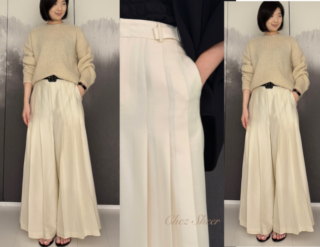 月光摺白寬褲  30% 蠶絲 70%羊毛 