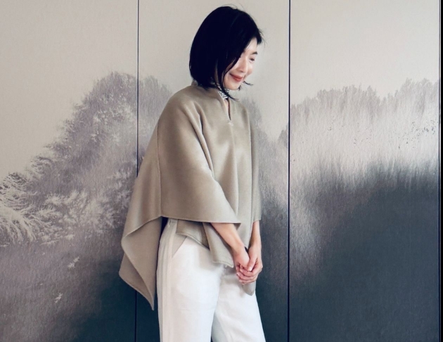 100% 喀什米爾 沙色水波紋 上衣斗篷 