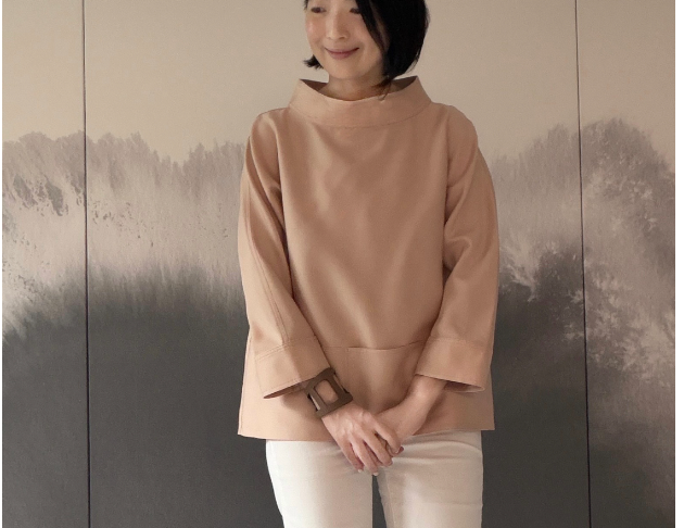 粉色段面長袖上衣