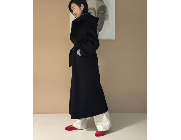 侘寂式長大衣 （黑藏青色）