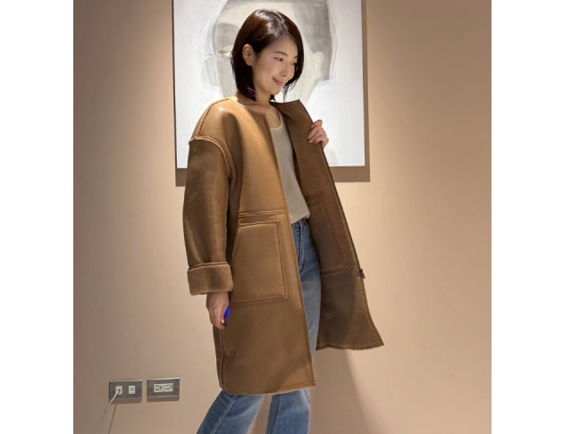 駝棕皮衣長外套