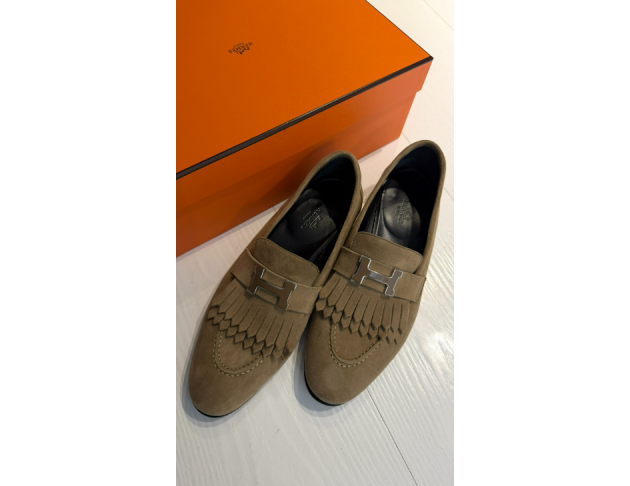 Hermes 棕綠色樂福鞋