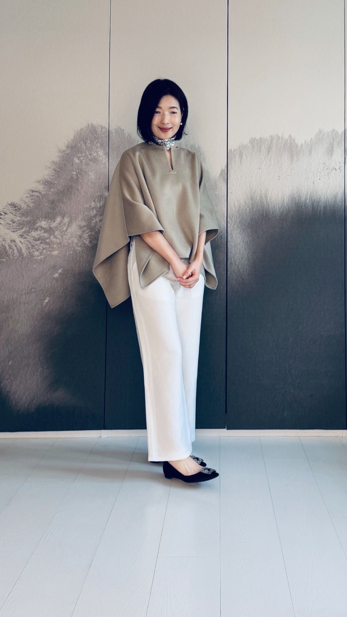 100% 喀什米爾 沙色水波紋 上衣斗篷 