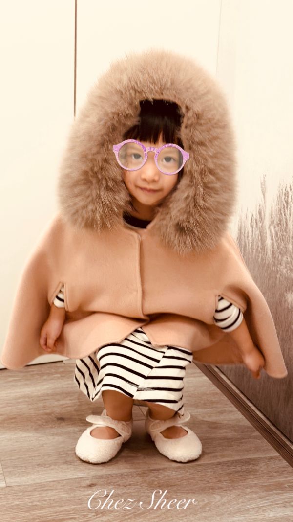 小伊麗莎白狐狸毛斗蓬｜柔雲奶杏色