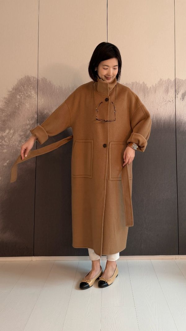 立領駝棕色大衣
